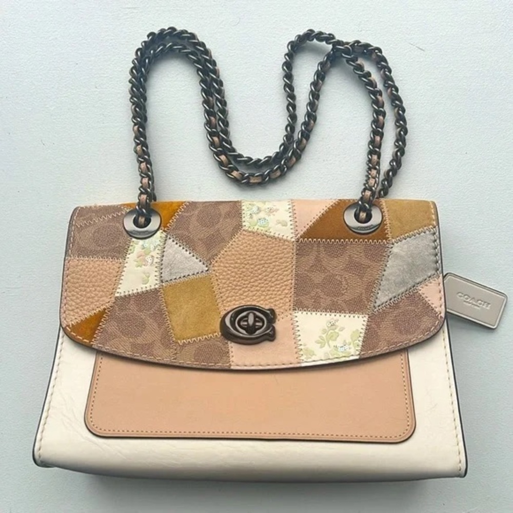 Coach Patchwork Shoulder Bag - Cream, Tan, and Brown